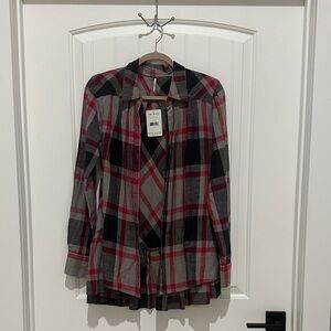 Free People Red and Gray Plaid Tunic